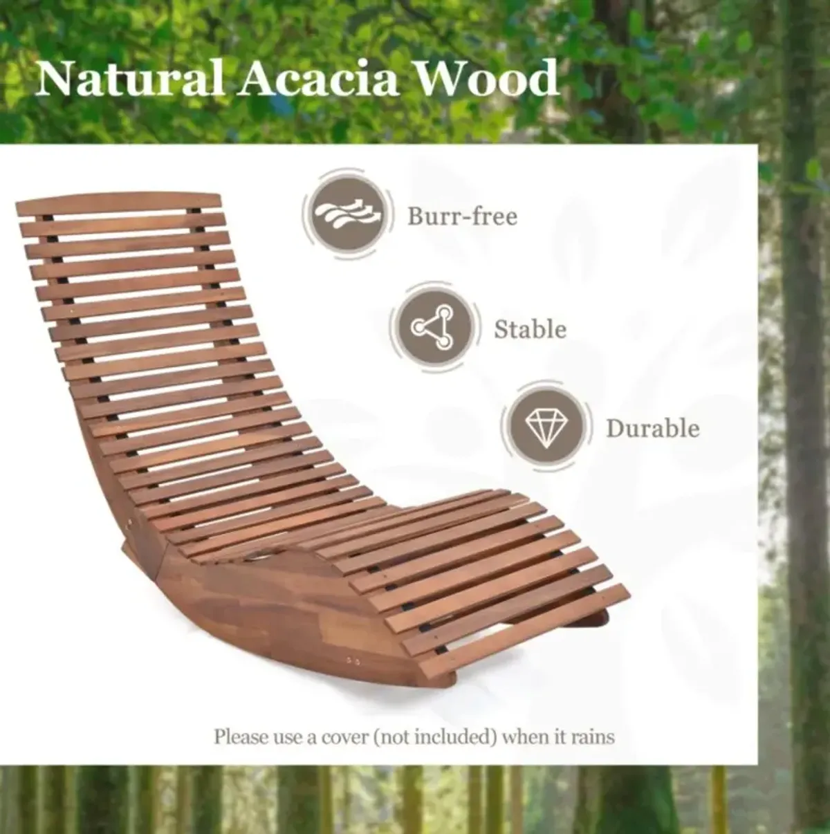 Hivvago Outdoor Acacia Wood Rocking Chair with Widened Slatted Seat and High Back