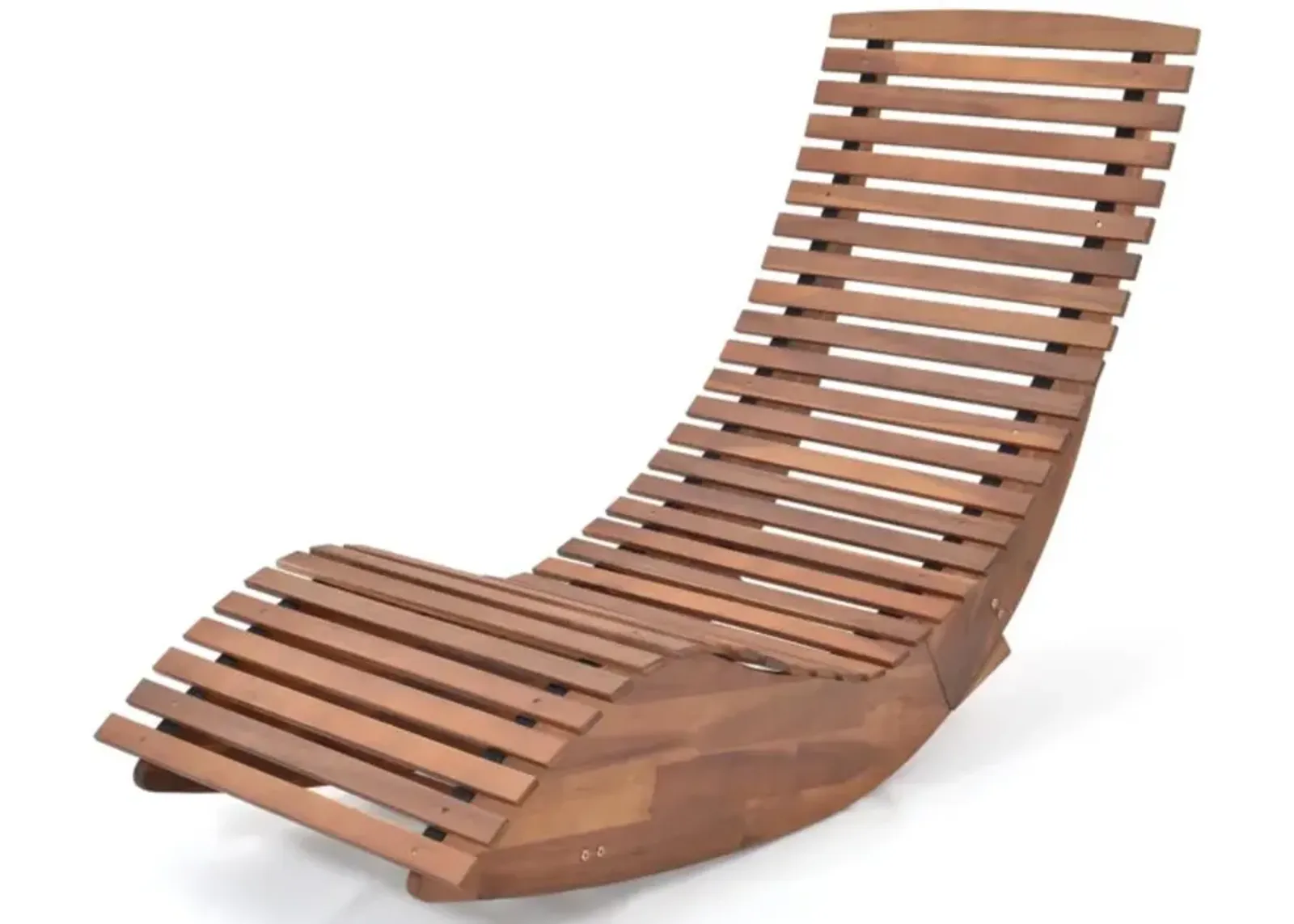 Hivvago Outdoor Acacia Wood Rocking Chair with Widened Slatted Seat and High Back