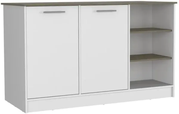 DEPOT E-SHOP Mars Kitchen Island-Two Cabinets, Countertop, Three Open Shelves-White/Dark Brown, For Kitchen