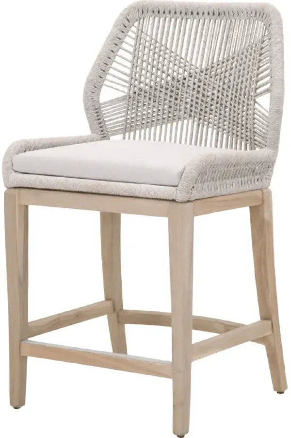 Outdoor Counter Stool with Rope Weave Design, White and Gray - Benzara