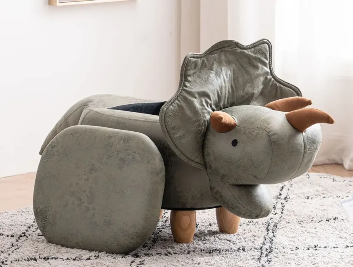 Triceratops Dinosaur Gray Storage Ottoman