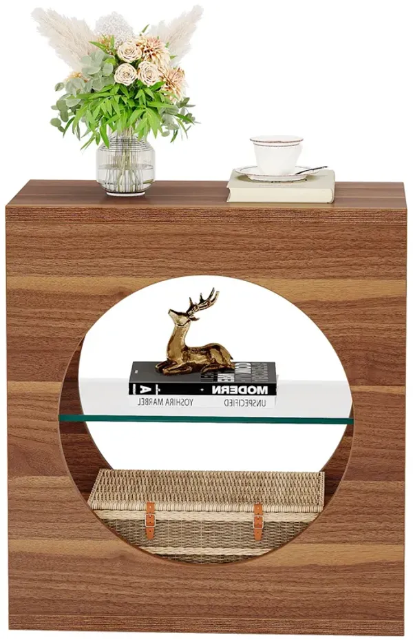 Tribesigns Modern End Table for Living Room, 3-Tier Skinny Narrow Sofa Side Table with Adjustable Glass Storage Shelf, Wooden Bedside Nightstand for Bedroom, Small Space