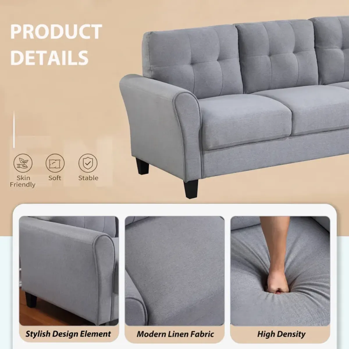 57.5" Modern Living Room Loveseat Linen Upholstered Couch Furniture For Home Or Office