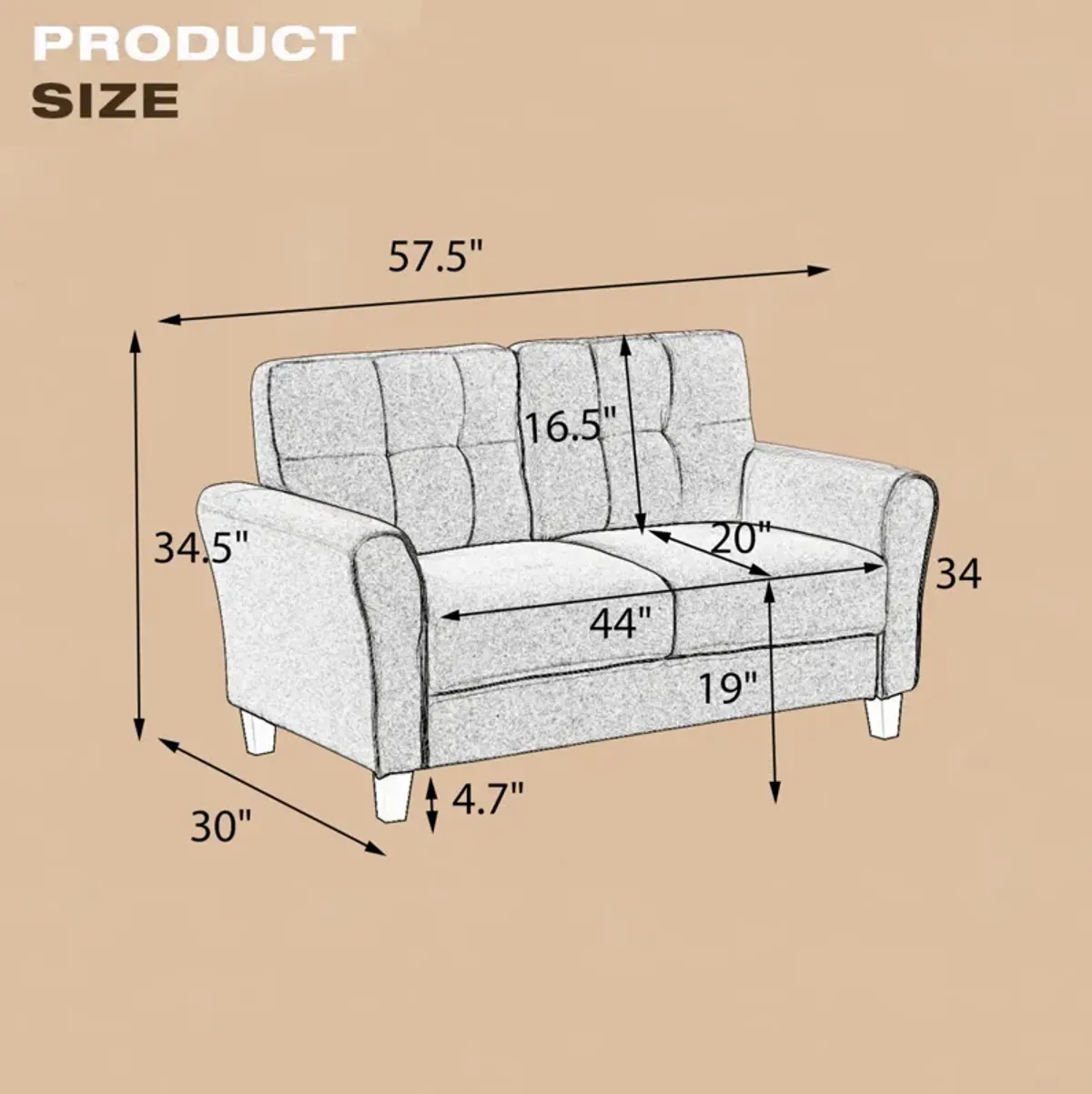 57.5" Modern Living Room Loveseat Linen Upholstered Couch Furniture For Home Or Office