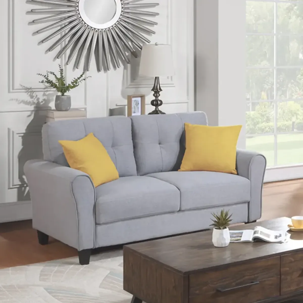 57.5" Modern Living Room Loveseat Linen Upholstered Couch Furniture For Home Or Office