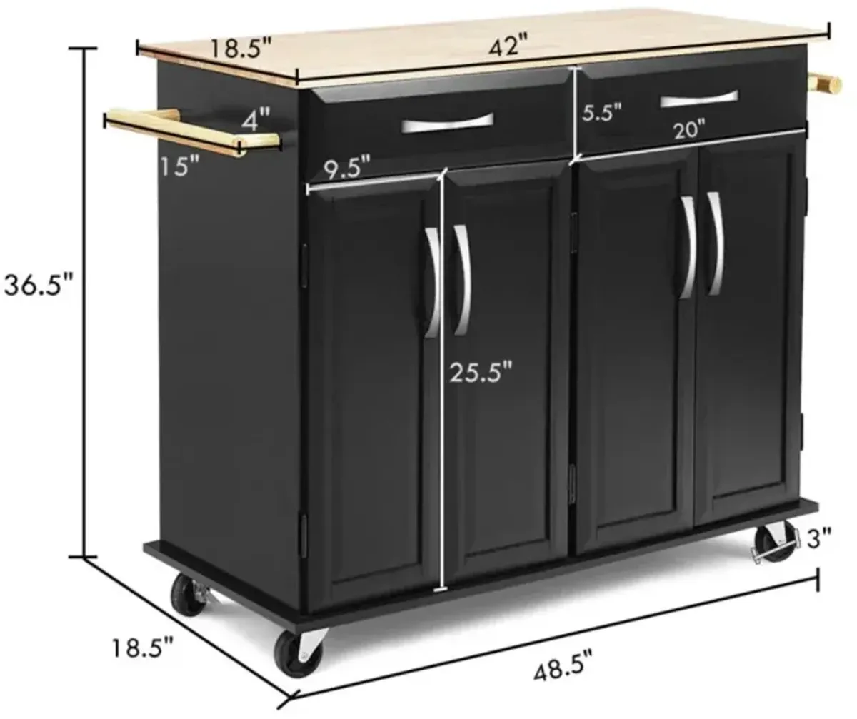 Hivvago Wood Top Rolling Kitchen Trolley Island Cart Storage Cabinet