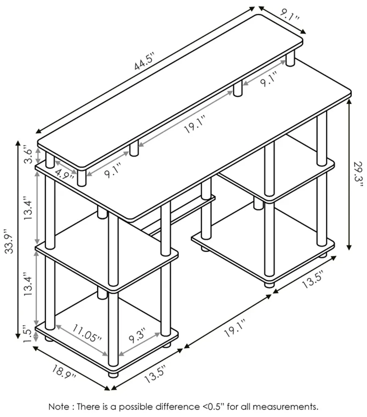 Furinno Furinno Turn-N-Tube Computer Desk with Top Shelf, Espresso/Black 17045EX/BK