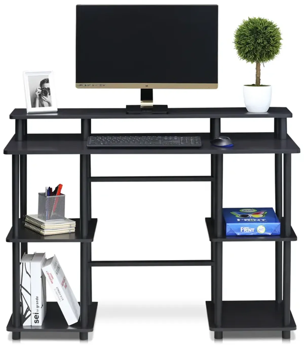 Furinno Furinno Turn-N-Tube Computer Desk with Top Shelf, Espresso/Black 17045EX/BK