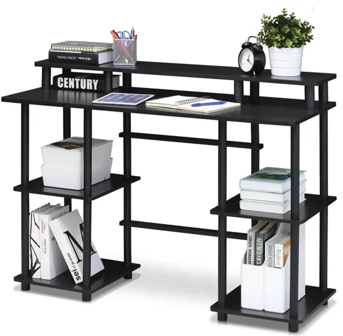 Furinno Furinno Turn-N-Tube Computer Desk with Top Shelf, Espresso/Black 17045EX/BK