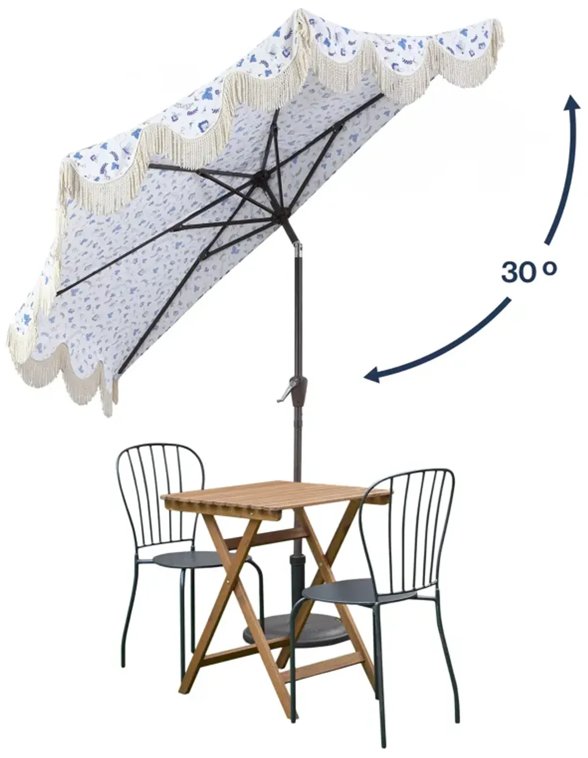 Beverly Designer Classic Scalloped Fringe Half Market Patio Umbrella with Crank, Push Button Tilt and UV Protection