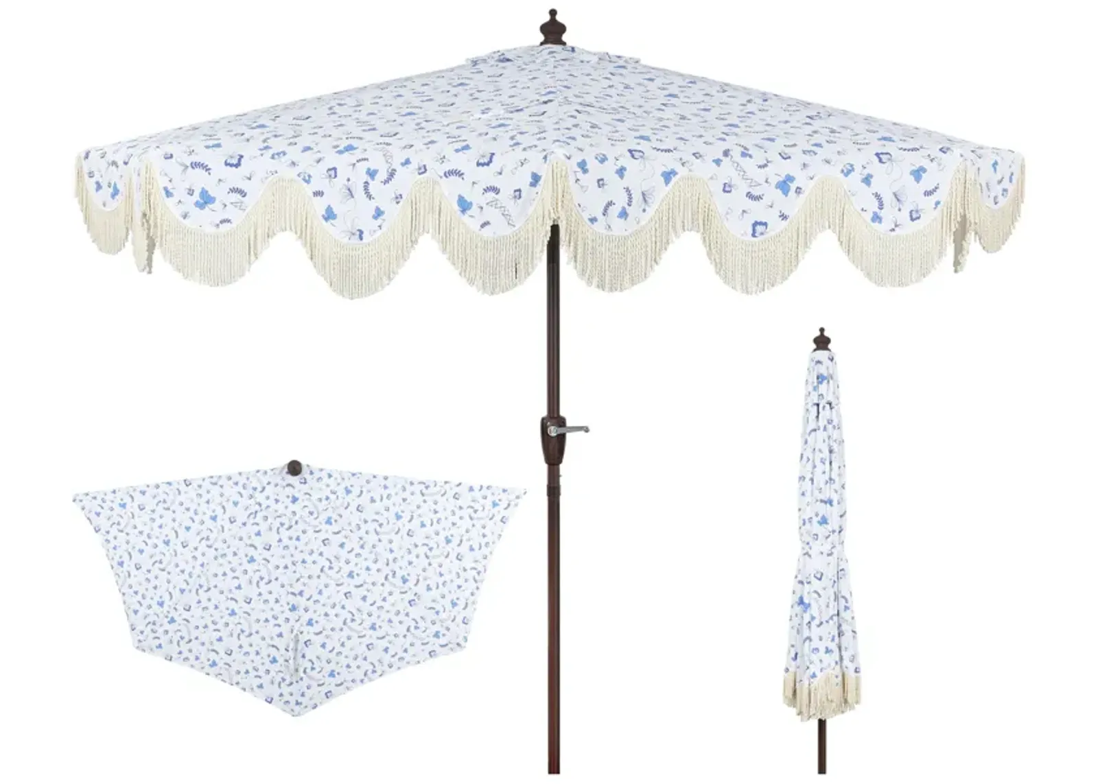 Beverly Designer Classic Scalloped Fringe Half Market Patio Umbrella with Crank, Push Button Tilt and UV Protection