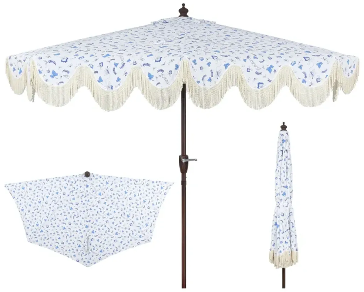 Beverly Designer Classic Scalloped Fringe Half Market Patio Umbrella with Crank, Push Button Tilt and UV Protection