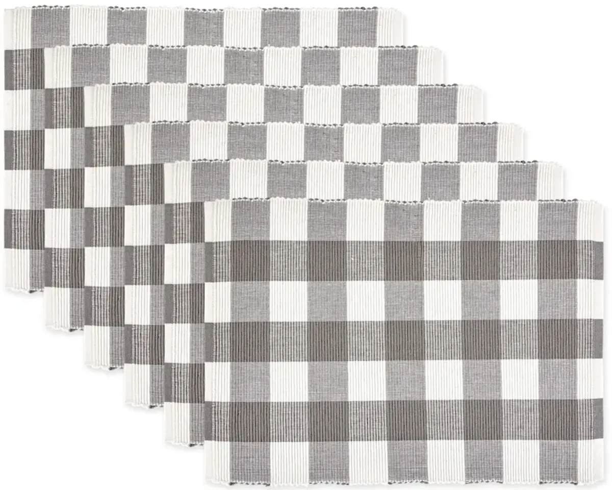Set of 6 Gray and White Checkered Placemat  19"