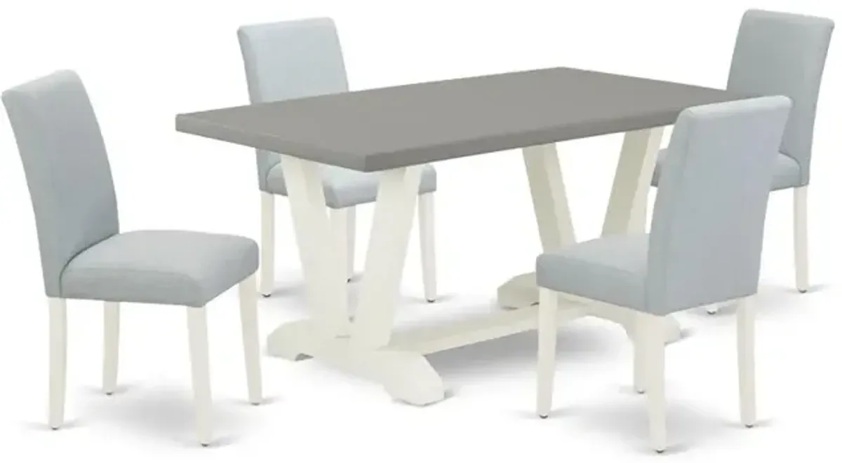 East West Furniture 5-Pc Dining Table Set Includes 4 Mid Century Chairs with Upholstered Seat and High Back and a Rectangular Kitchen Table - Linen White Finish