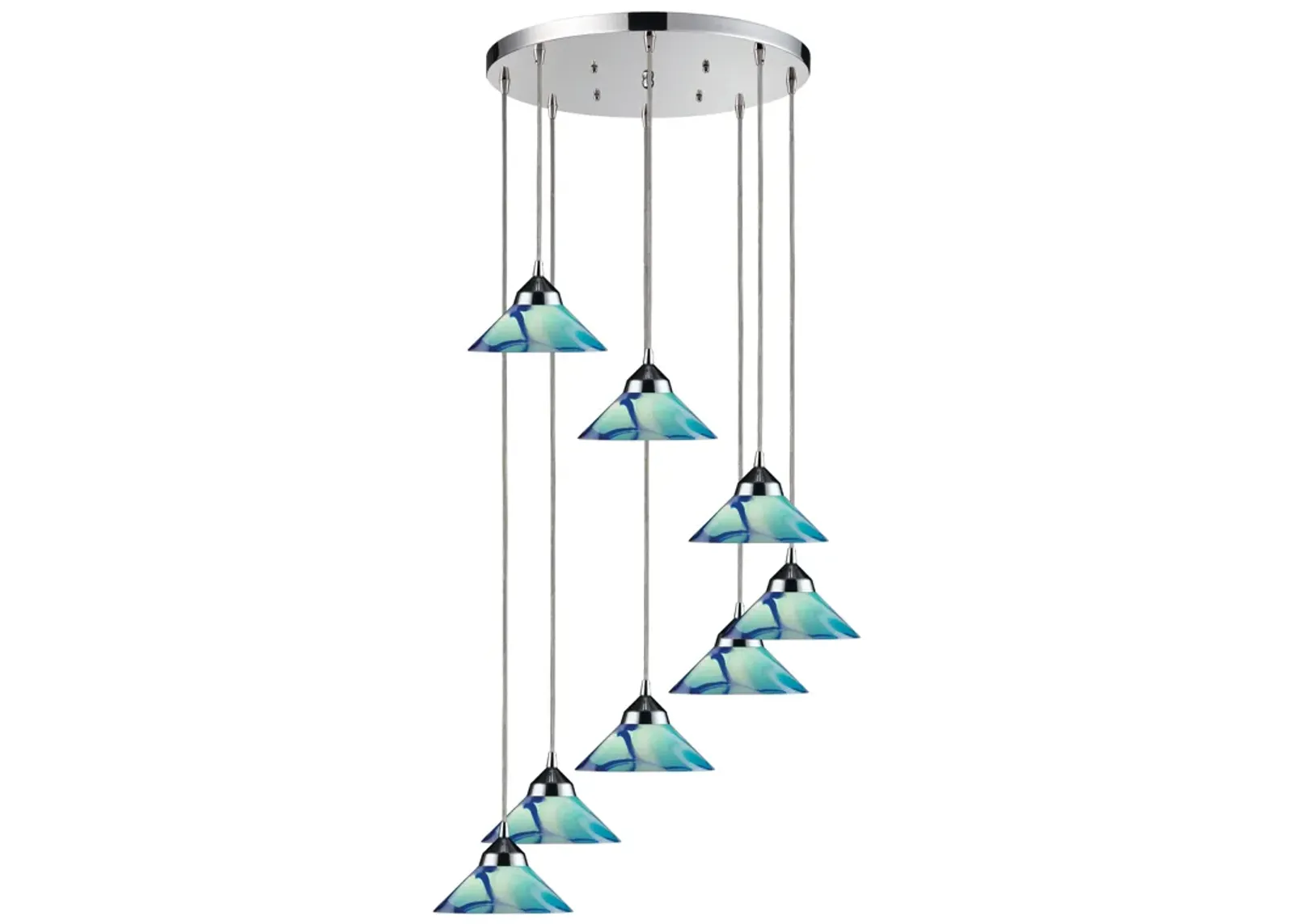 Refraction 8 light cluster Blue Mini Pendant