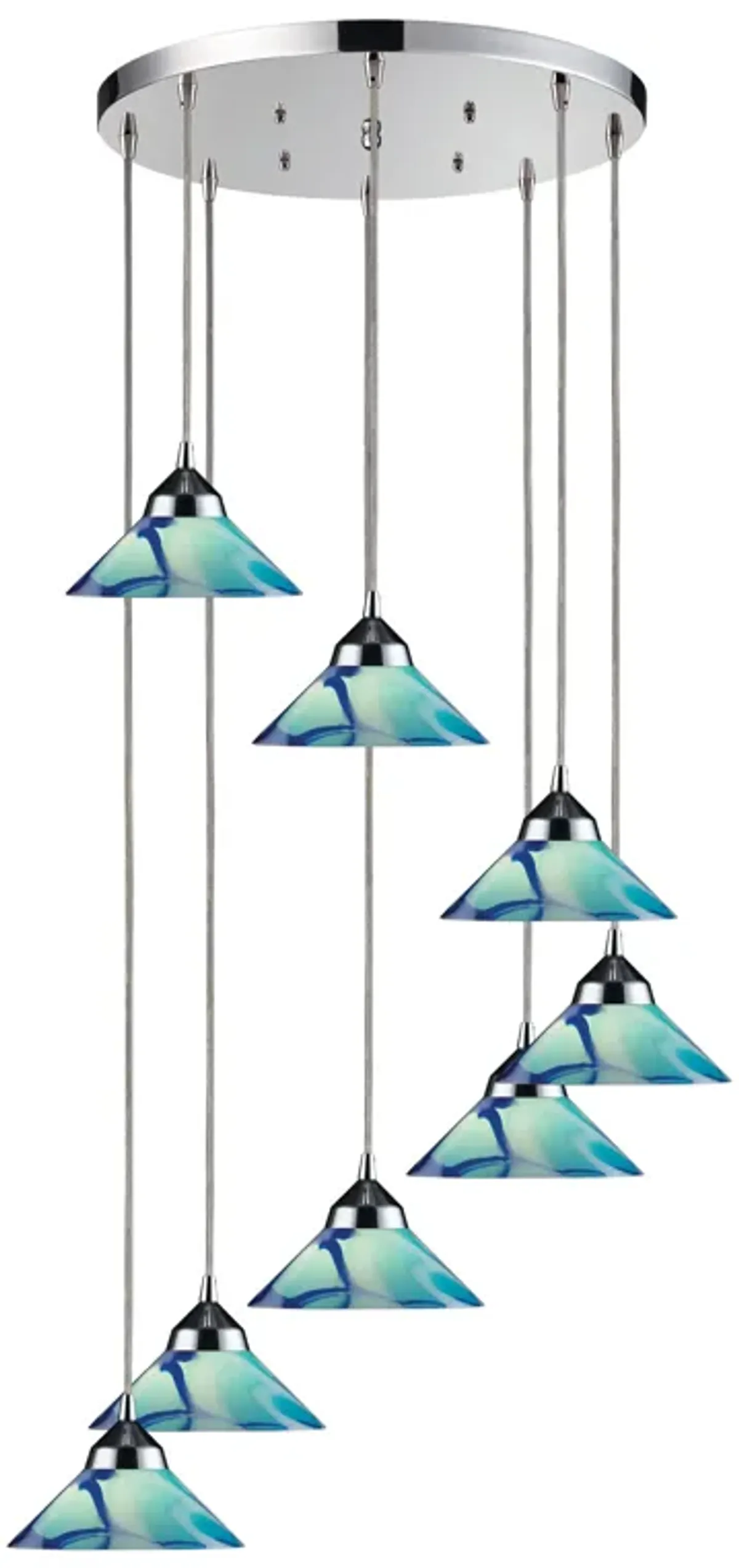 Refraction 8 light cluster Blue Mini Pendant