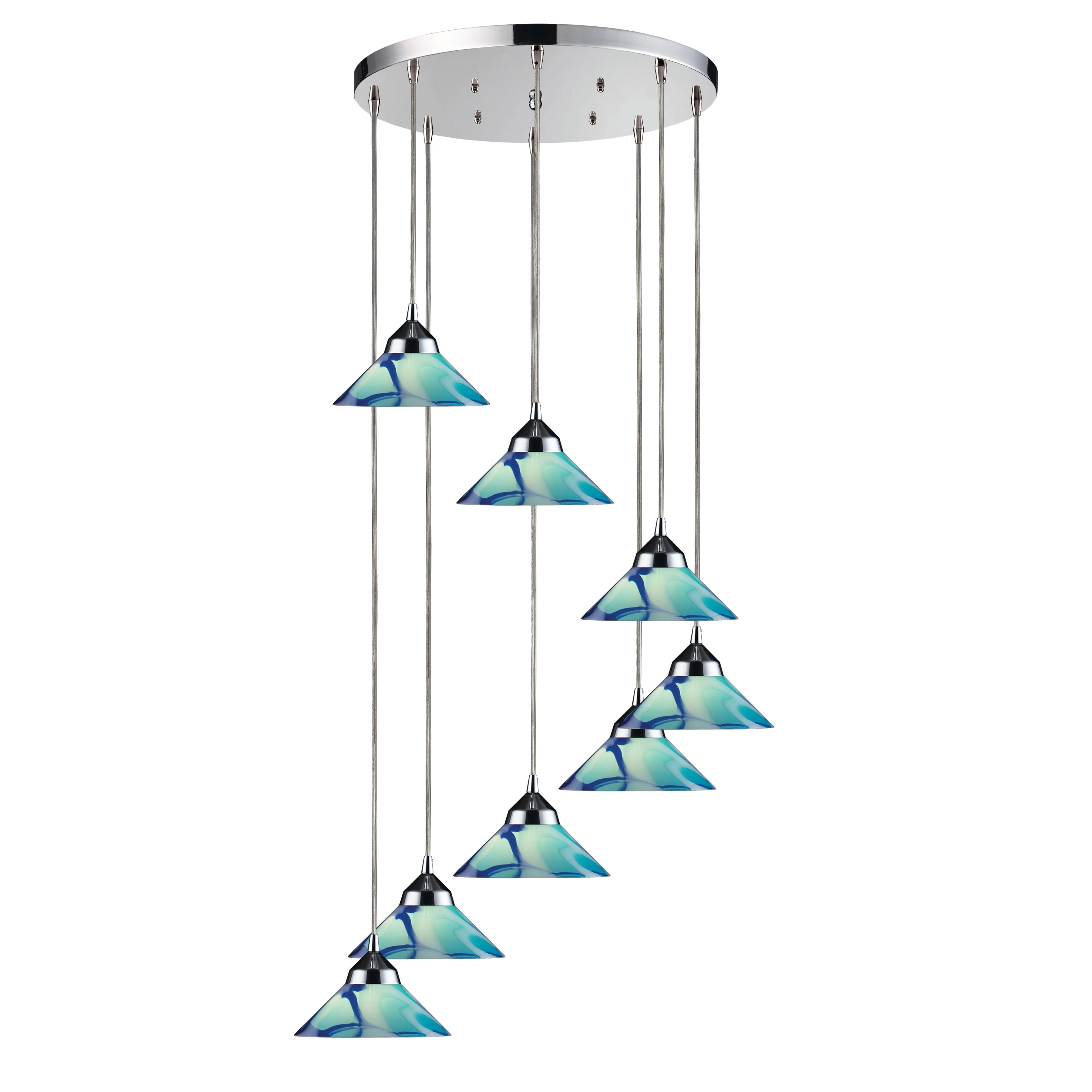 Refraction 8 light cluster Blue Mini Pendant