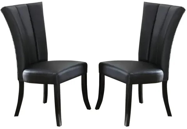Leather Upholstered Dining Chair In Poplar Wood, Set Of 2,Black-Benzara