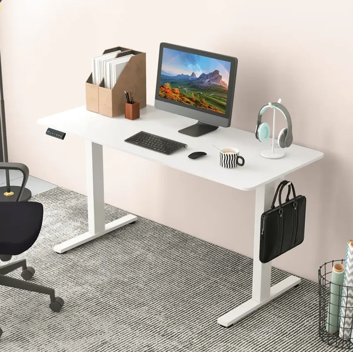 Sit-Stand Home Office Desk with 3 Adjustable Memory Height Settings for Ergonomic Comfort