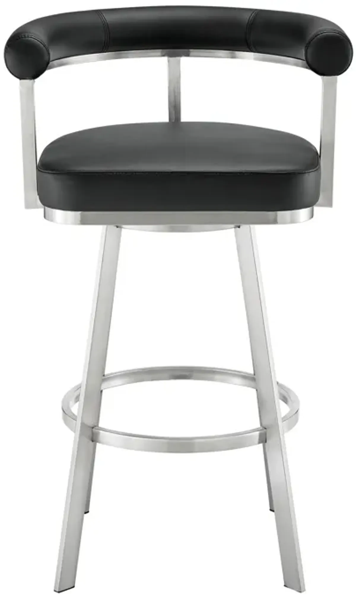 Weni 30 Inch Swivel Barstool Chair, Barrel Open Back, Black, Steel Frame - Benzara