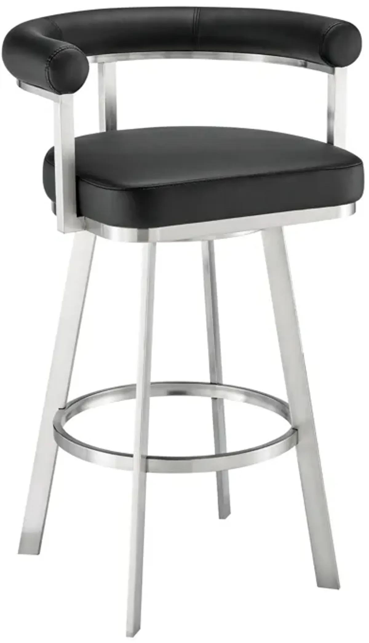 Weni 30 Inch Swivel Barstool Chair, Barrel Open Back, Black, Steel Frame - Benzara