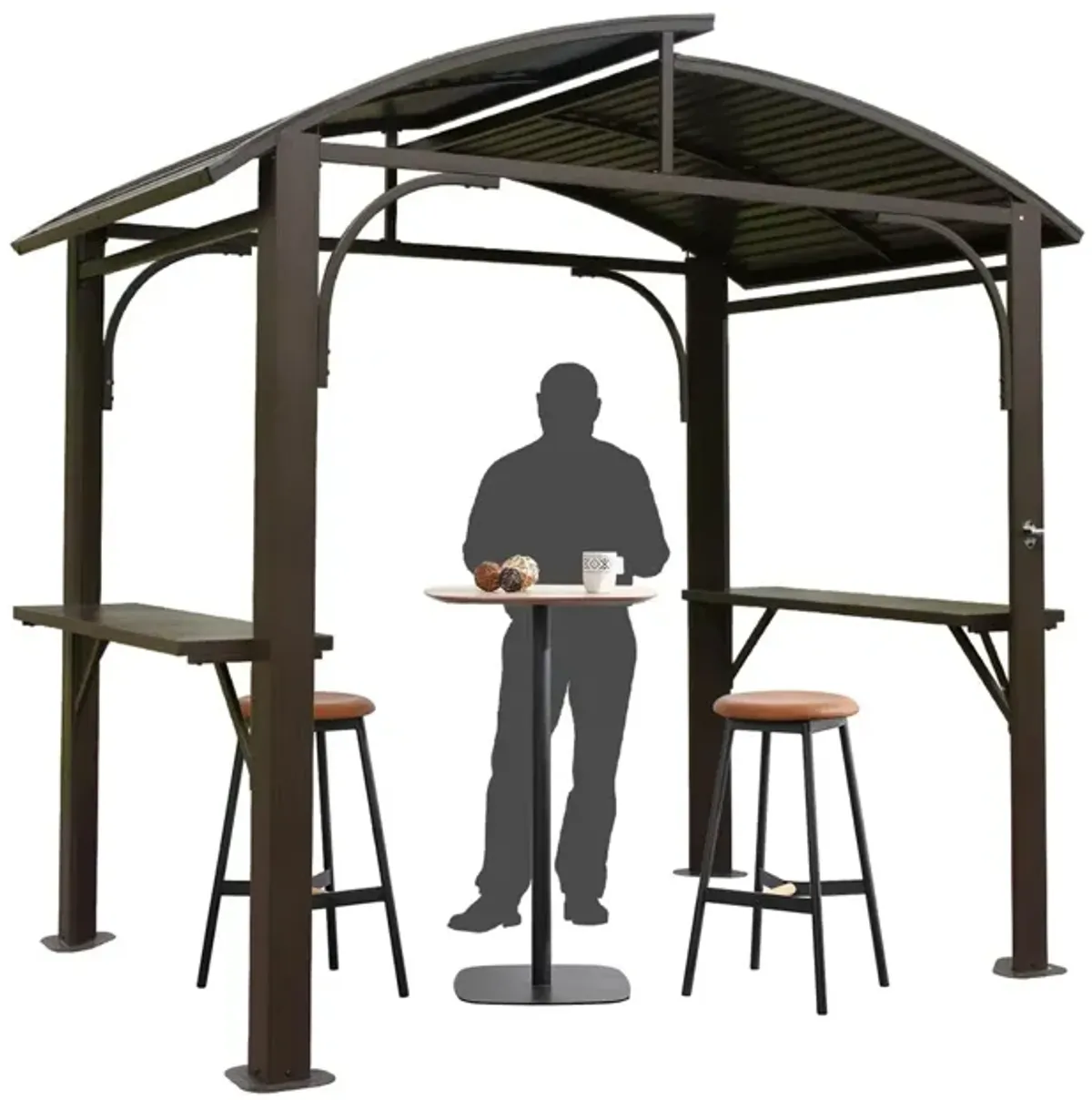 MONDAWE 8x5FT Arc Roof, Grill Canopy for Outdoor Grill With Double Galvanized Steel Roof and 2 Side Shelves, BBQ Gazebo Grill Tent for Patio Garden Backyard