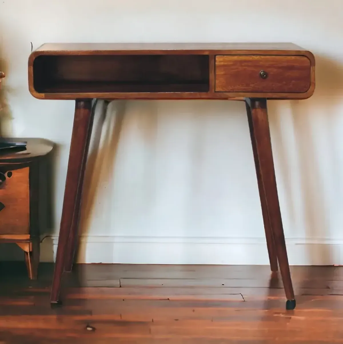 Artisan Furniture Curved Chestnut One Drawer Solid Wood Writing Desk