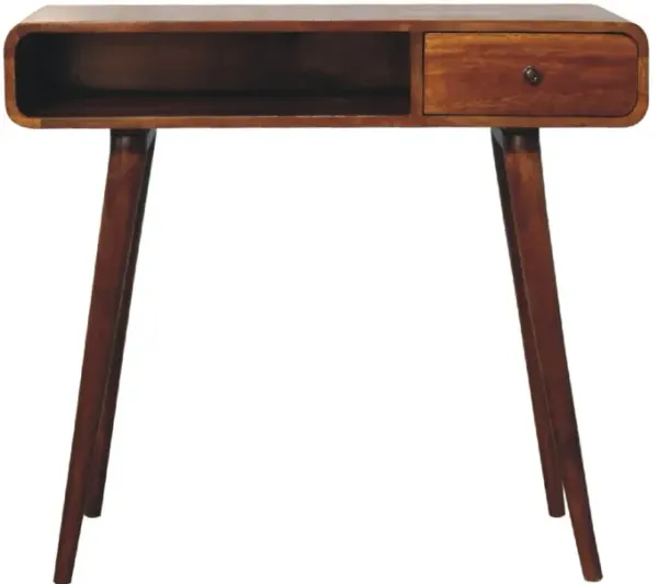 Artisan Furniture Curved Chestnut One Drawer Solid Wood Writing Desk