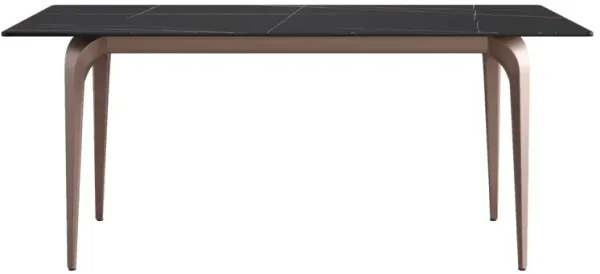 70.87" modern artificial stone black straight edge metal leg dining table-can accommodate 6-8 people