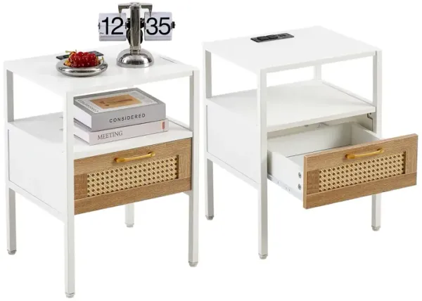 Streamdale Modern Rattan End Table with Power and USB Ports