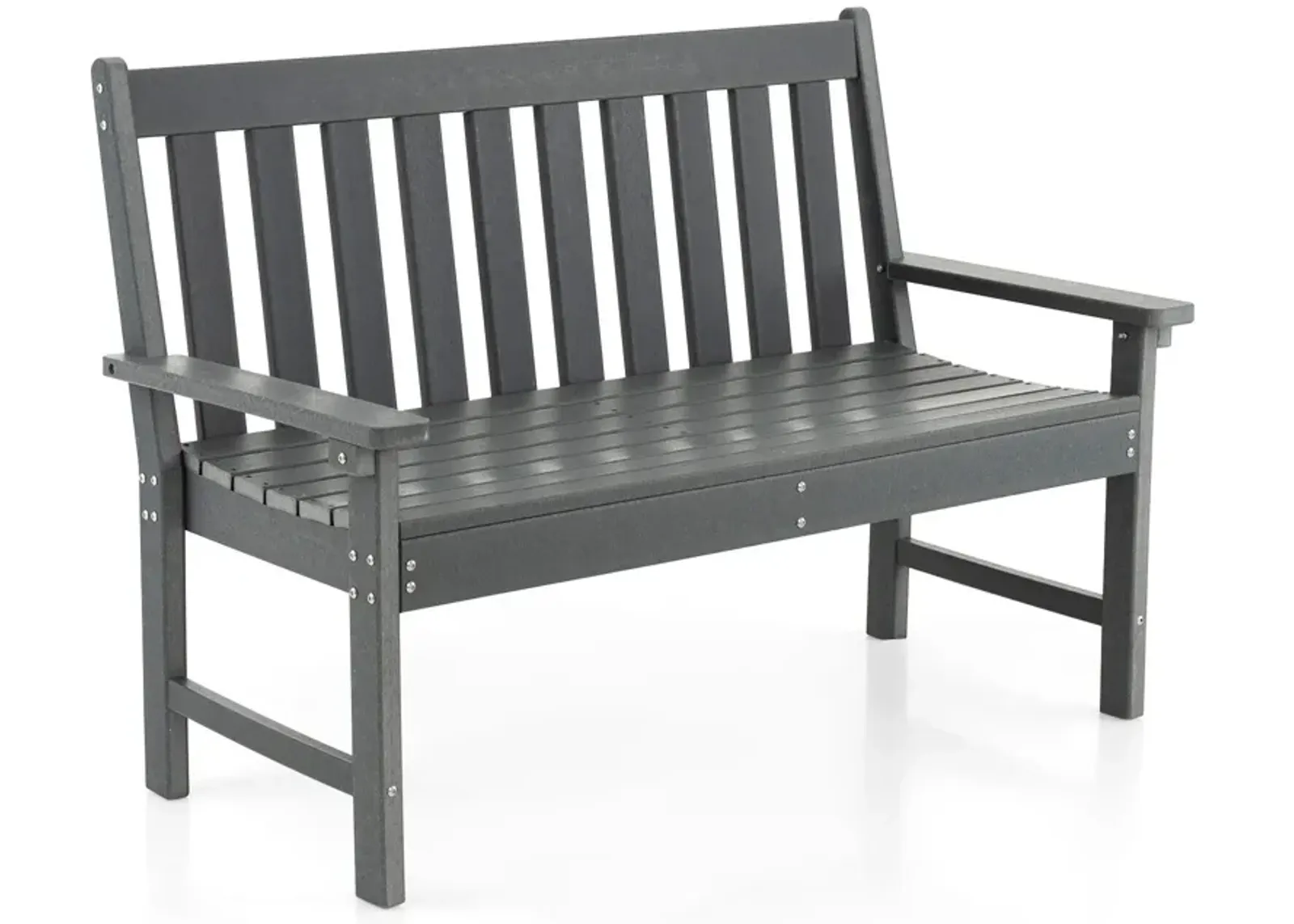 52 Inch All-Weather HDPE Outdoor Bench with Backrest and Armrests-Grey