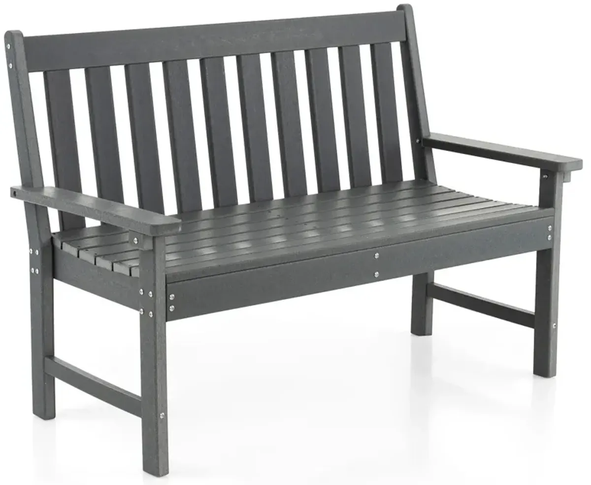 52 Inch All-Weather HDPE Outdoor Bench with Backrest and Armrests-Grey