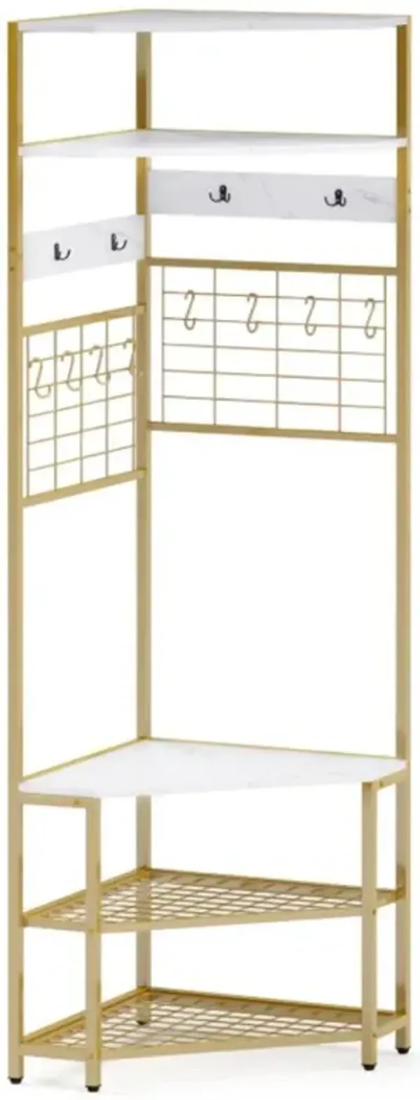 Hivvago 5-Tier Corner Hall Tree with Shoe Storage Bench