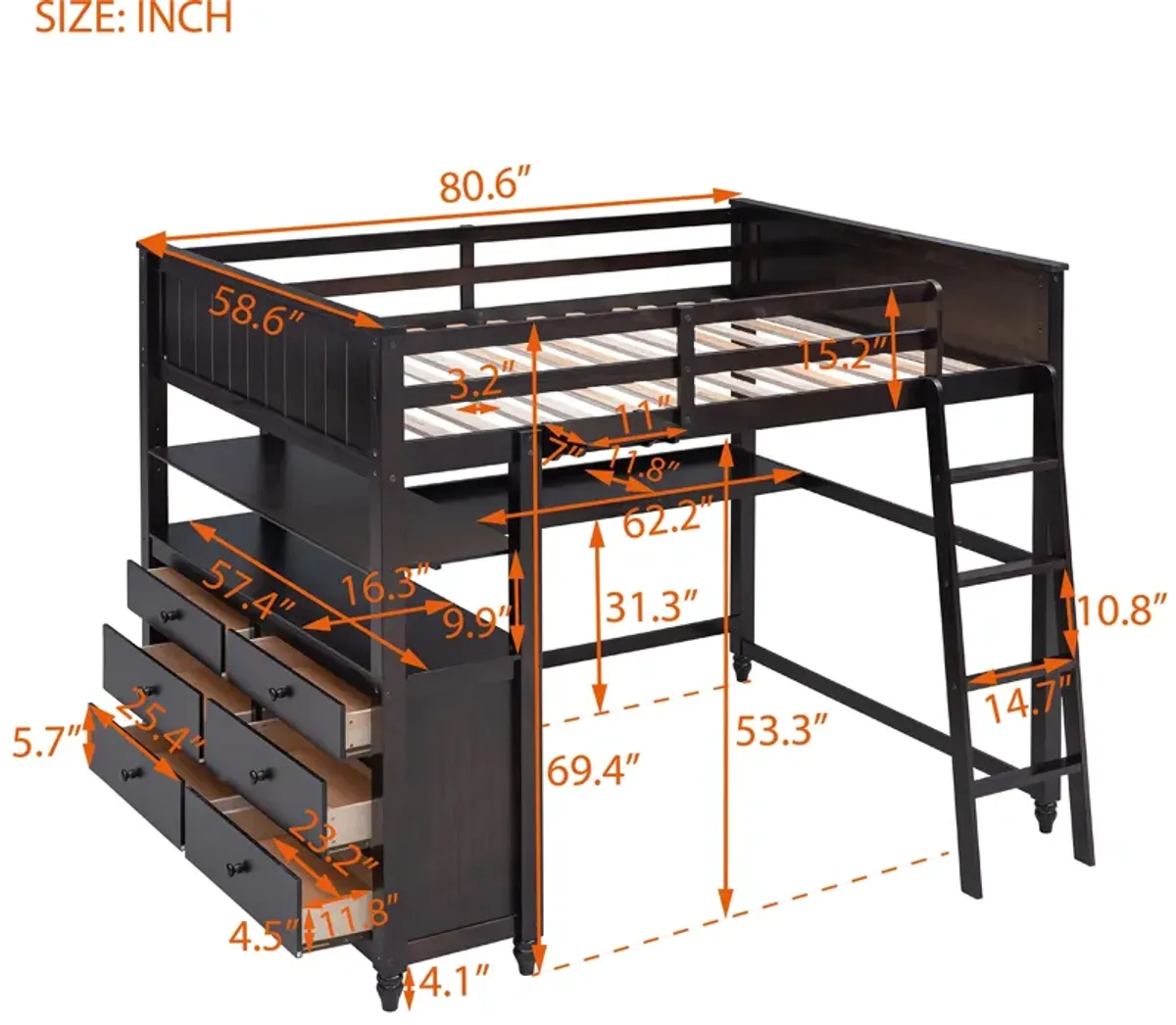 Merax Loft Bed with Drawers and Desk