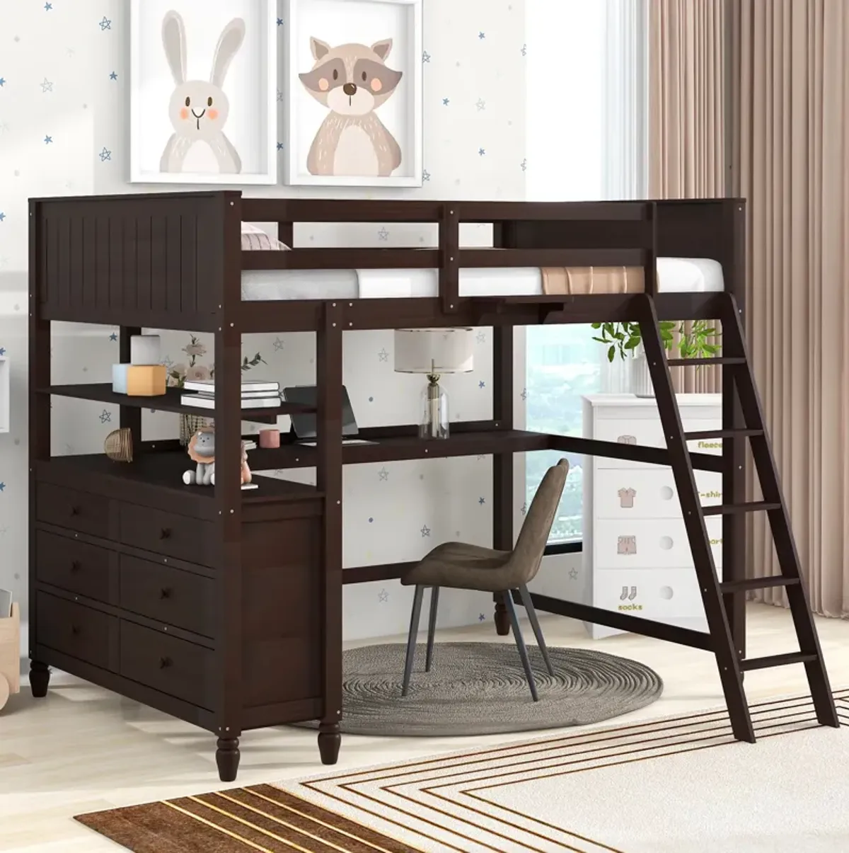 Merax Loft Bed with Drawers and Desk