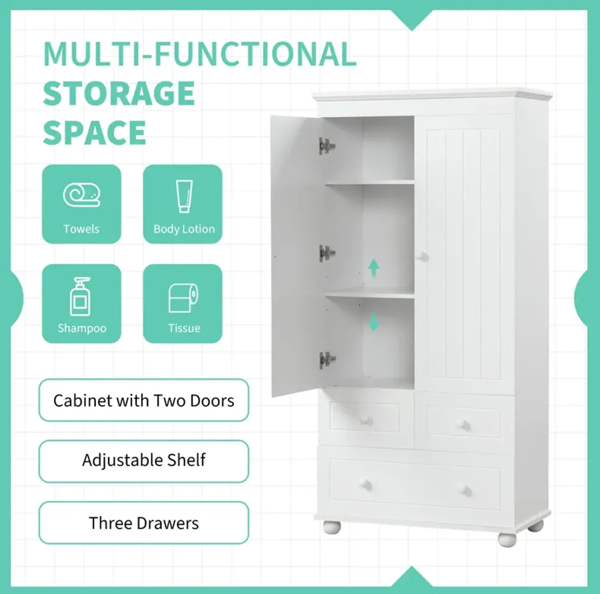 Merax Bathroom Storage Cabinet with Three Drawers