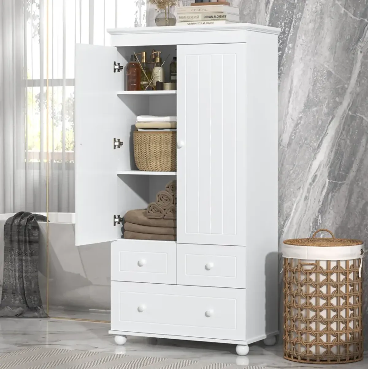 Merax Bathroom Storage Cabinet with Three Drawers