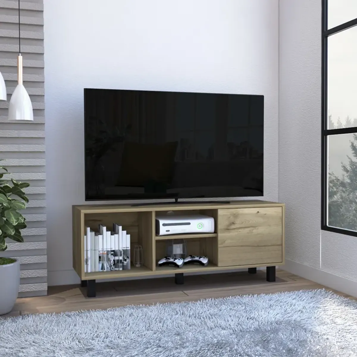 Streamdale Harrison 3-Shelf Rectangle TV Stand Light Oak