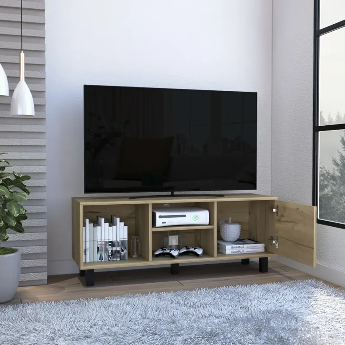 Streamdale Harrison 3-Shelf Rectangle TV Stand Light Oak