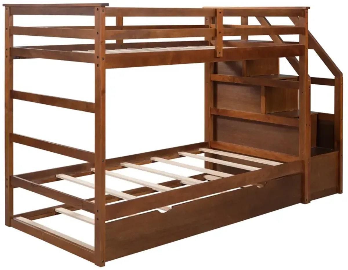 Twin-Over-Twin Bunk Bed With Twin Size Trundle And 3 Storage Stairs