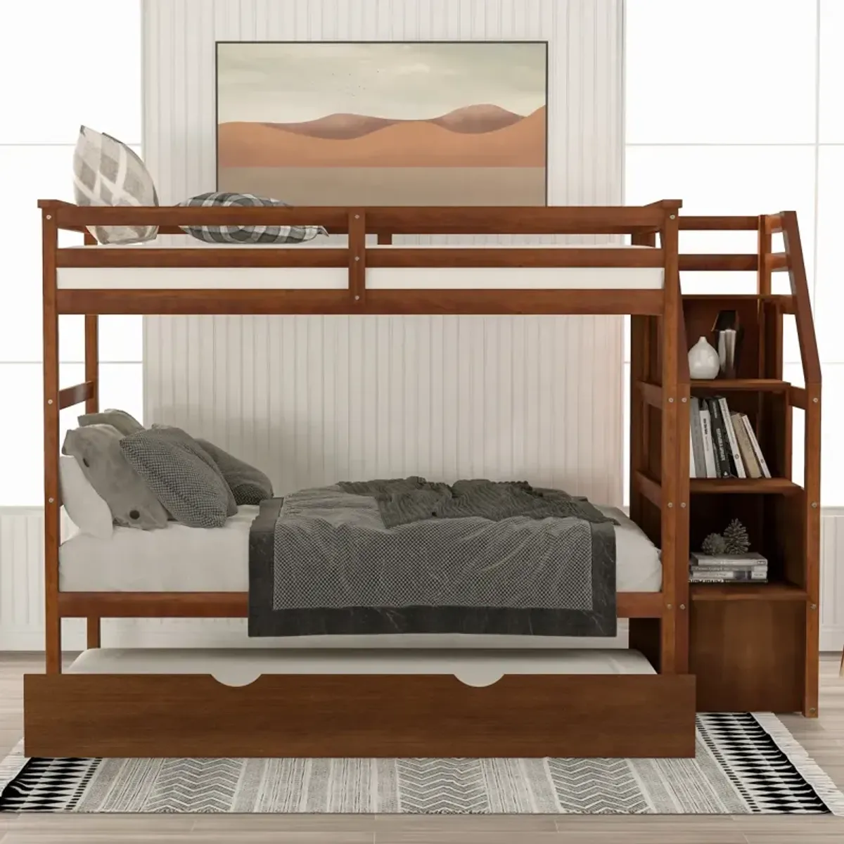 Twin-Over-Twin Bunk Bed With Twin Size Trundle And 3 Storage Stairs