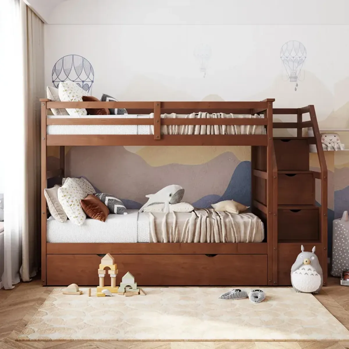 Twin-Over-Twin Bunk Bed With Twin Size Trundle And 3 Storage Stairs