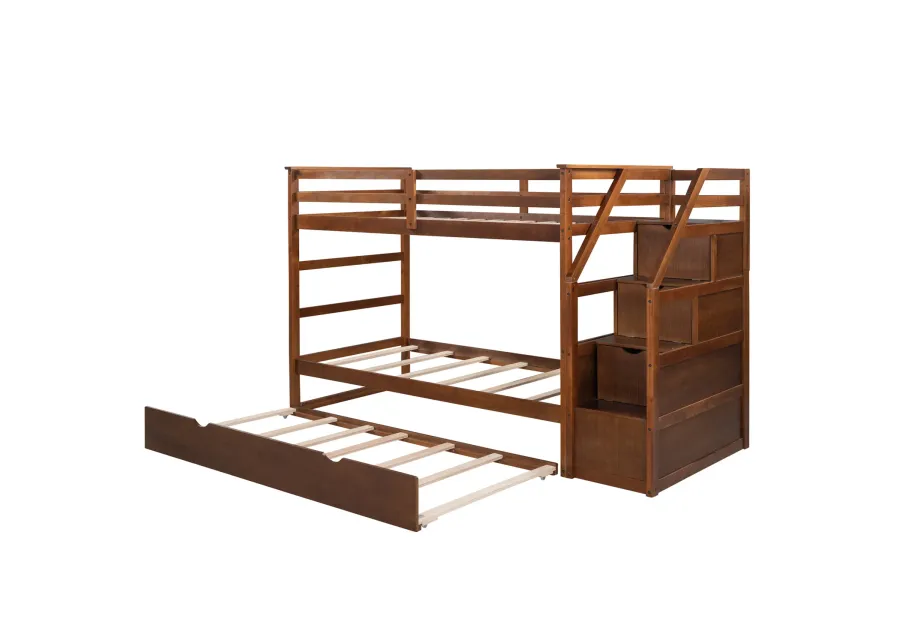 Twin-Over-Twin Bunk Bed With Twin Size Trundle And 3 Storage Stairs