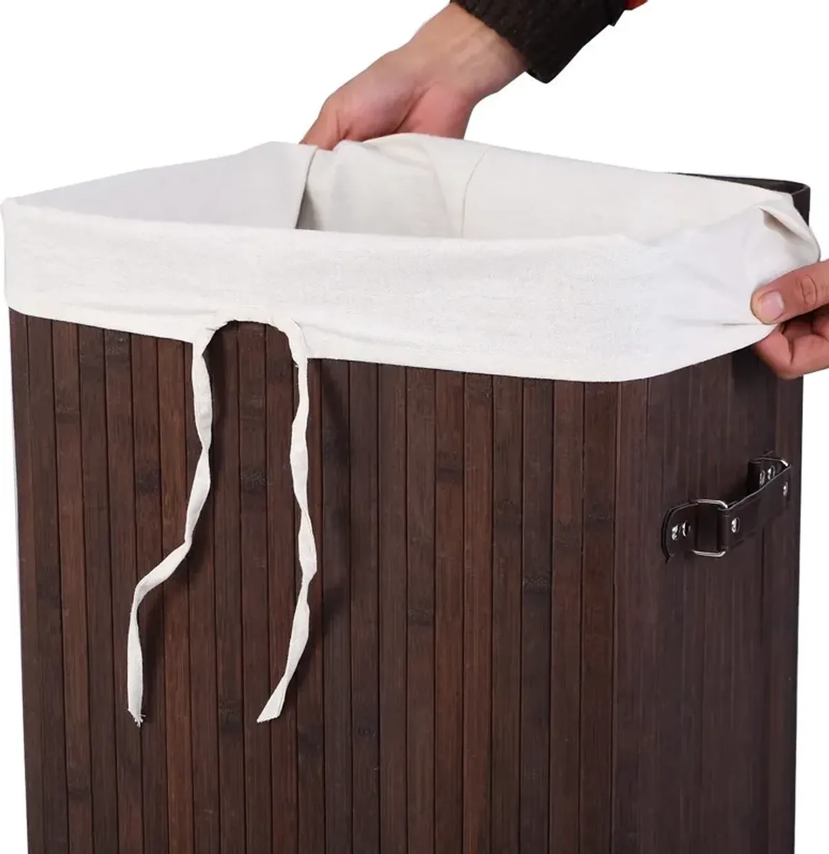 Rectangle Bamboo Hamper Laundry Basket Washing Cloth Bin Storage Bag Lid 3 color