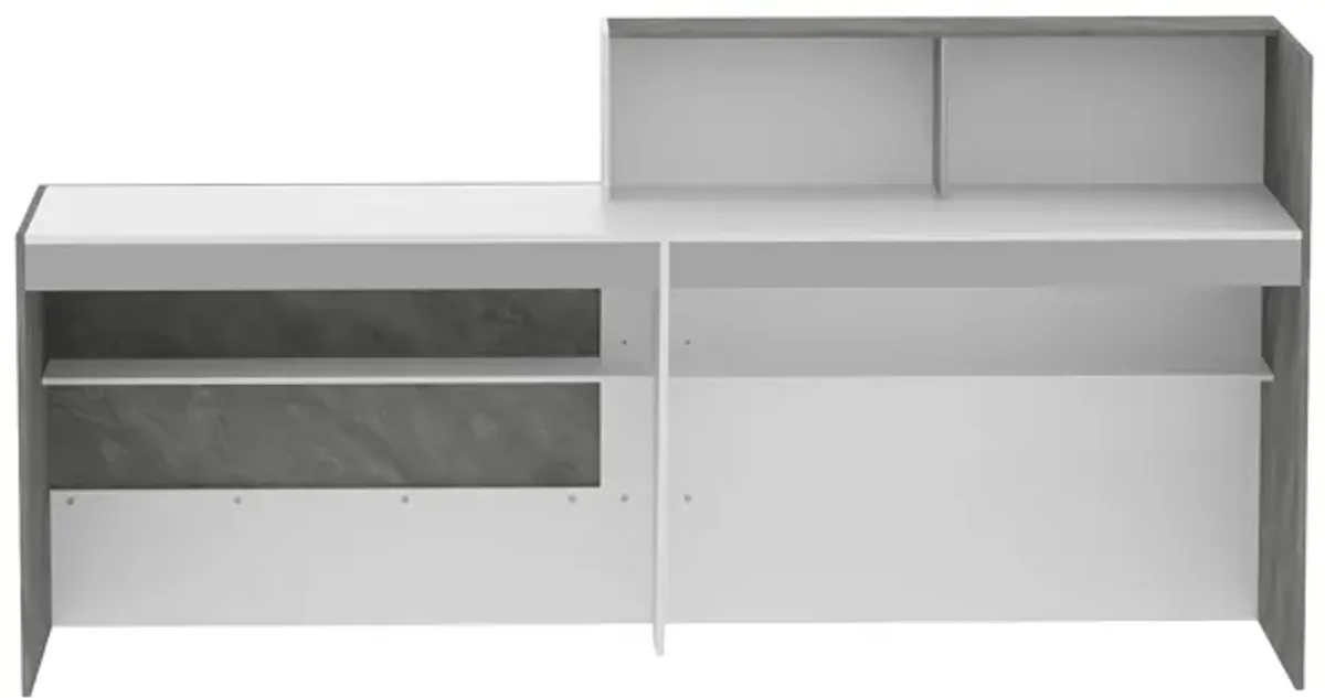 FUFU&GAGA Modern Reception Desk with Storage Shelves (86.6" L x 43.3" H x 23.6" D),White and Grey