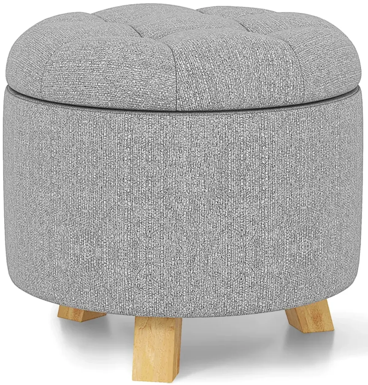 Upholstered Round Ottoman with Solid Rubber Feet-Gray