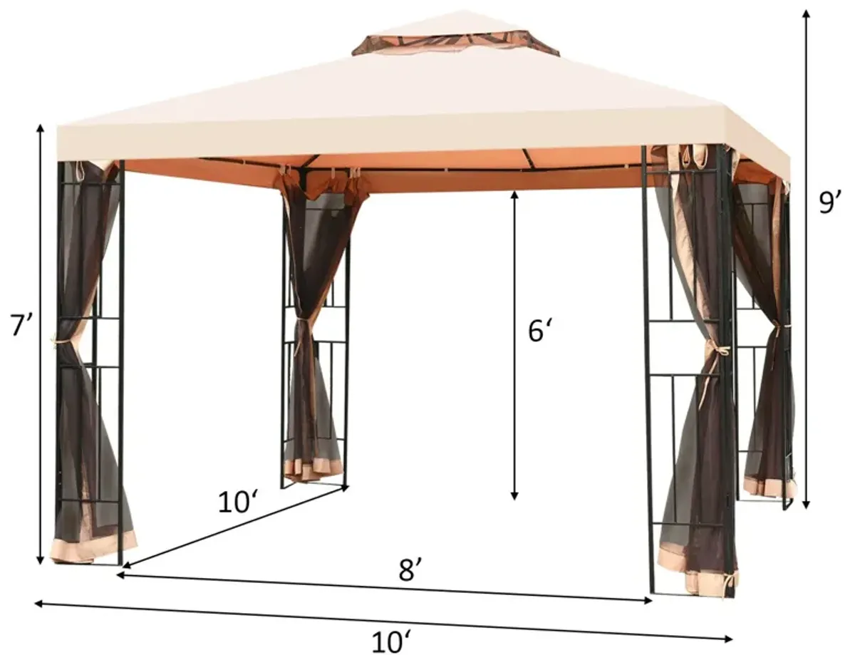 10 x 10 Feet 2-Tier Vented Metal Canopy with Mosquito Netting