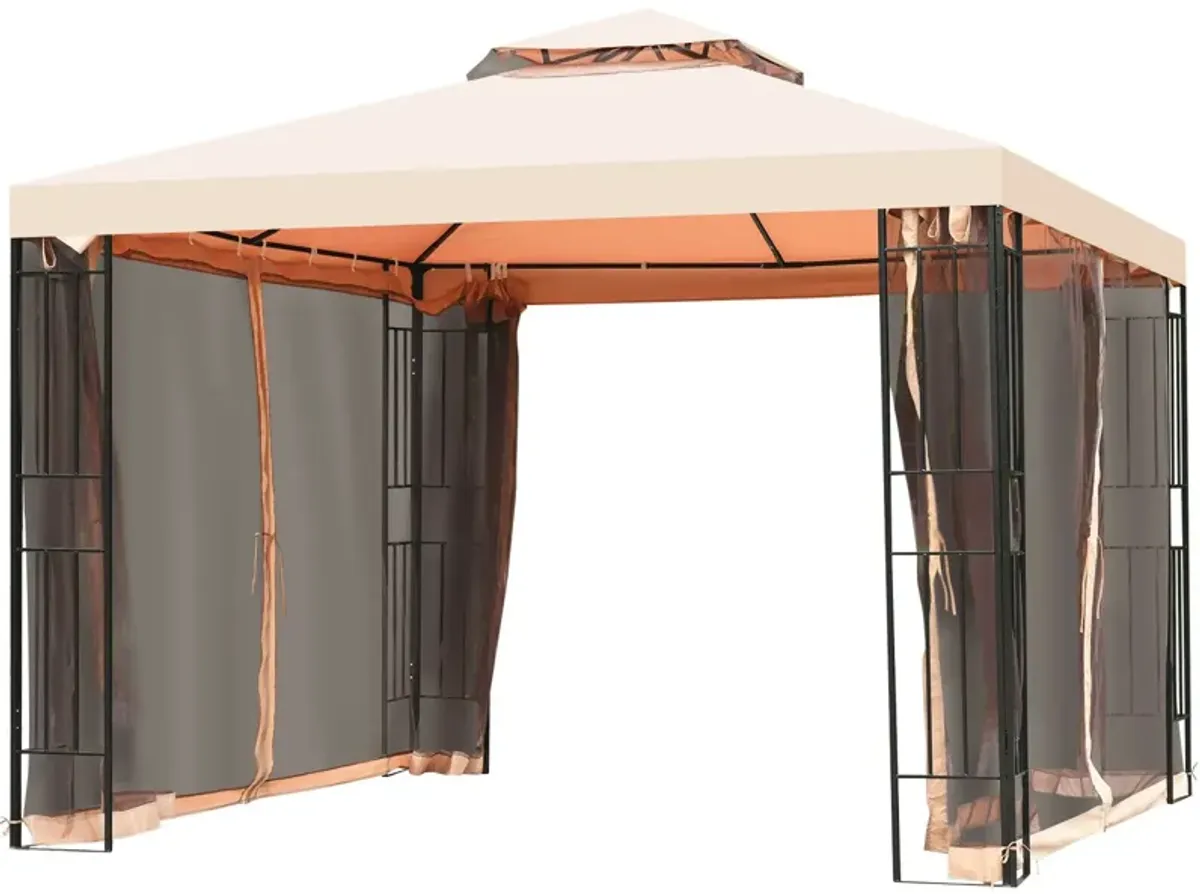 10 x 10 Feet 2-Tier Vented Metal Canopy with Mosquito Netting