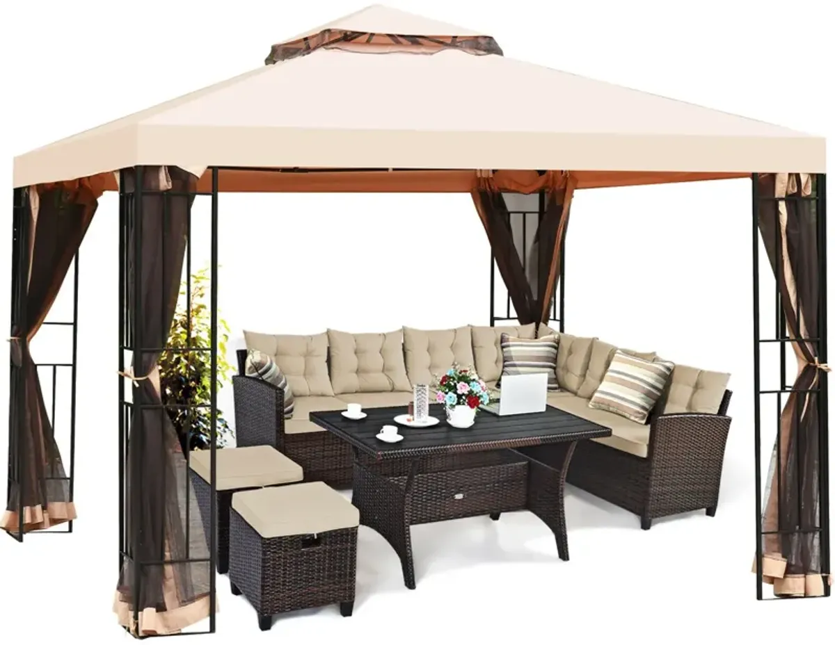 10 x 10 Feet 2-Tier Vented Metal Canopy with Mosquito Netting