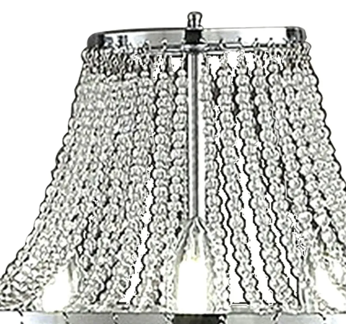 Cara 27 Inch Table Lamp, Hanging Drop Design, Crystal and Metal, Chrome-Benzara